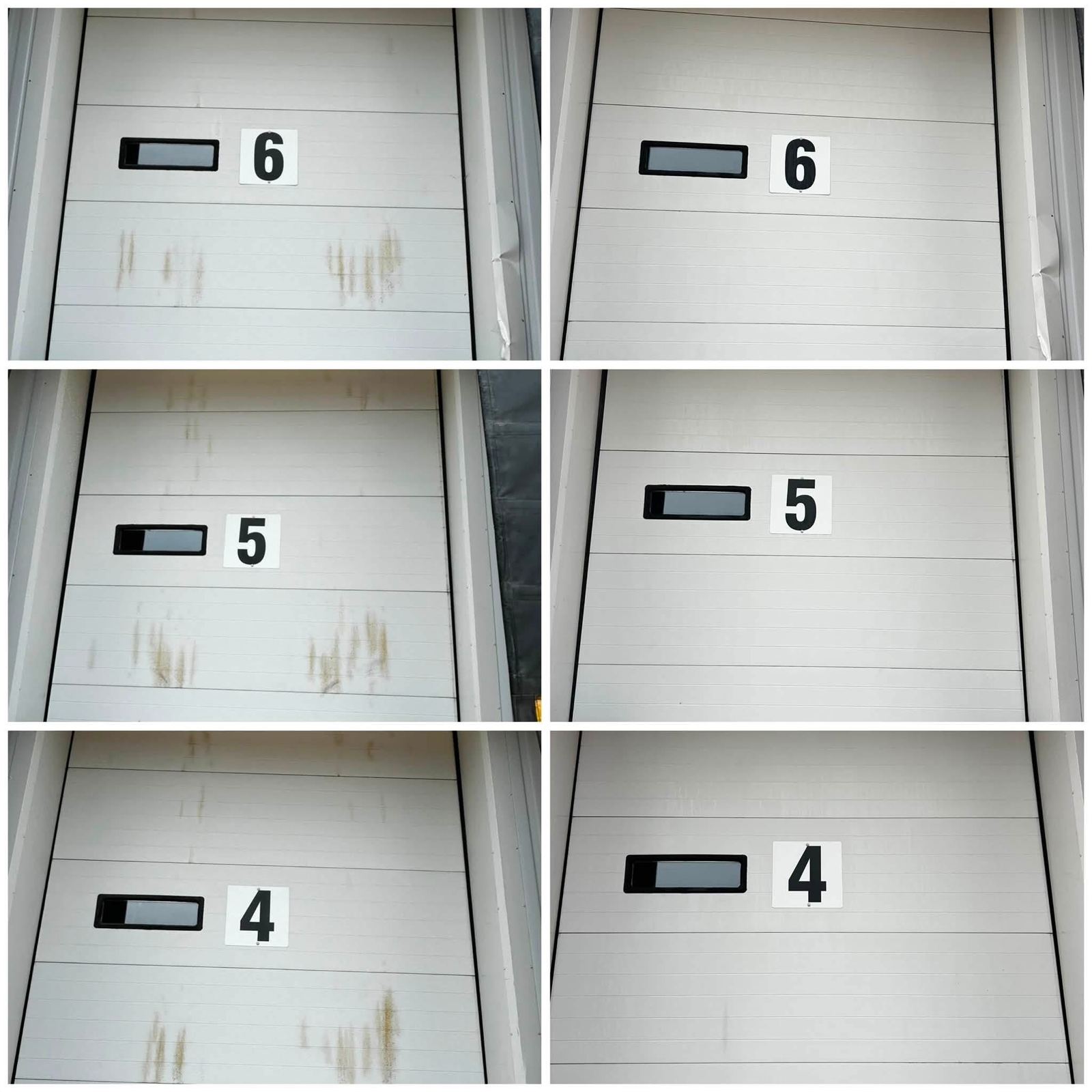 Loading dock doors before and after cleaning