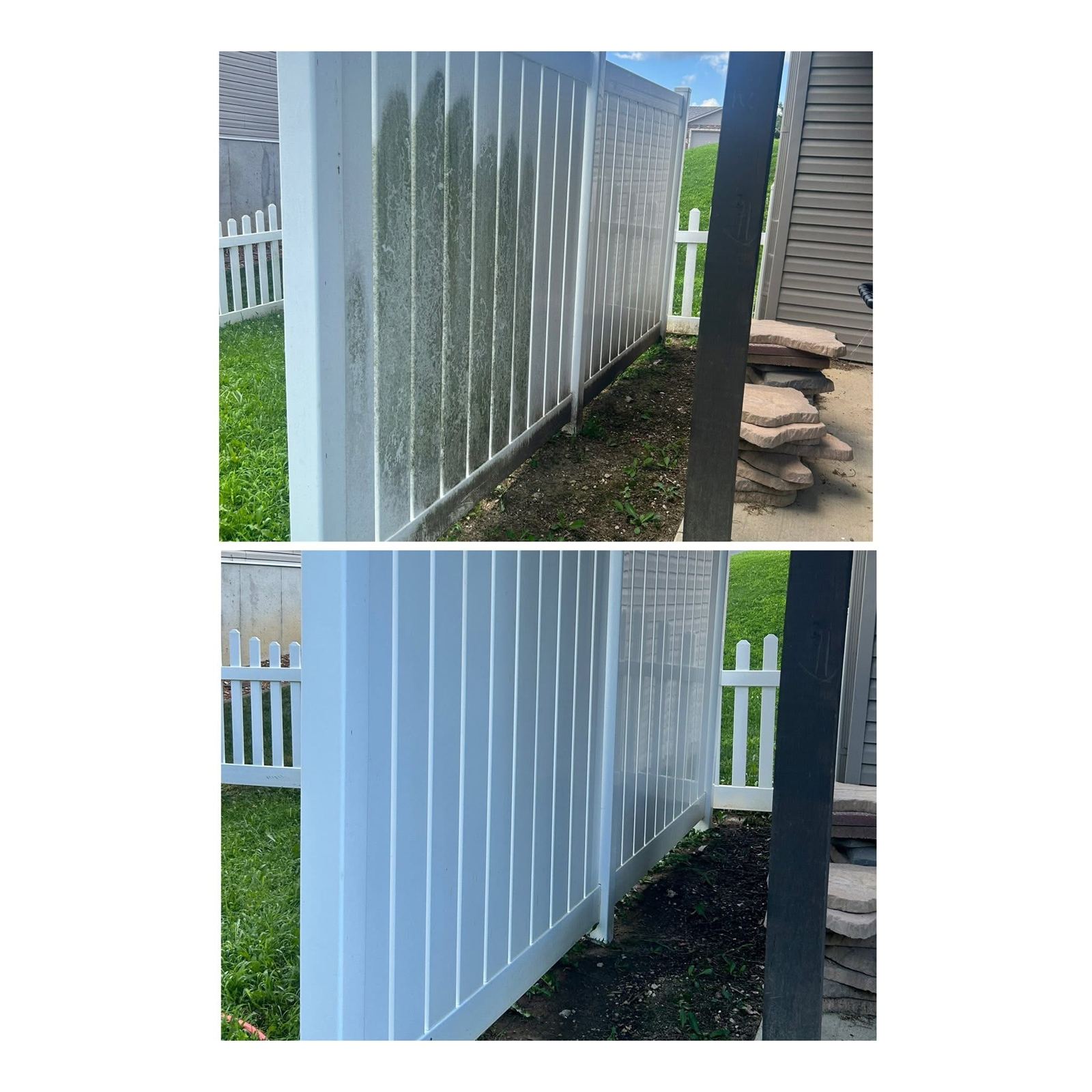 Vinyl fence, before and after