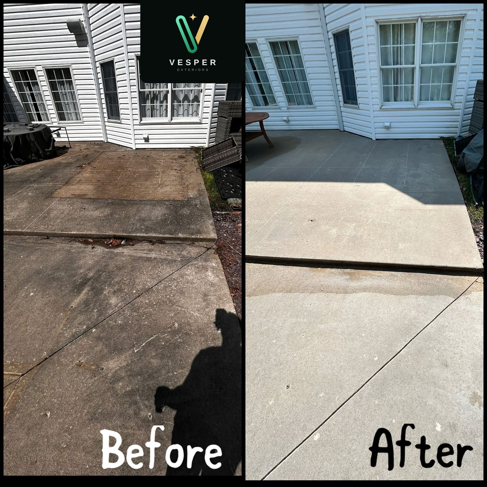 Back patio concrete, before and after