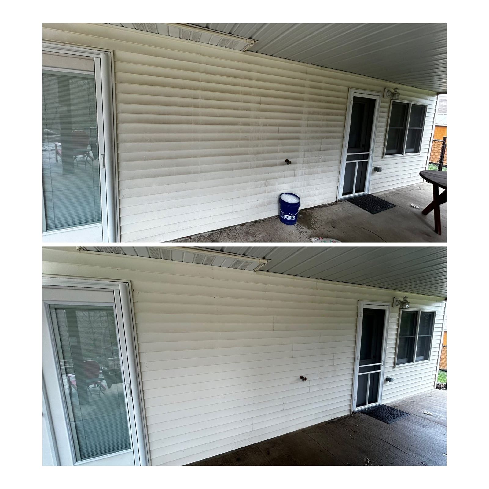 Covered porch siding, before and after