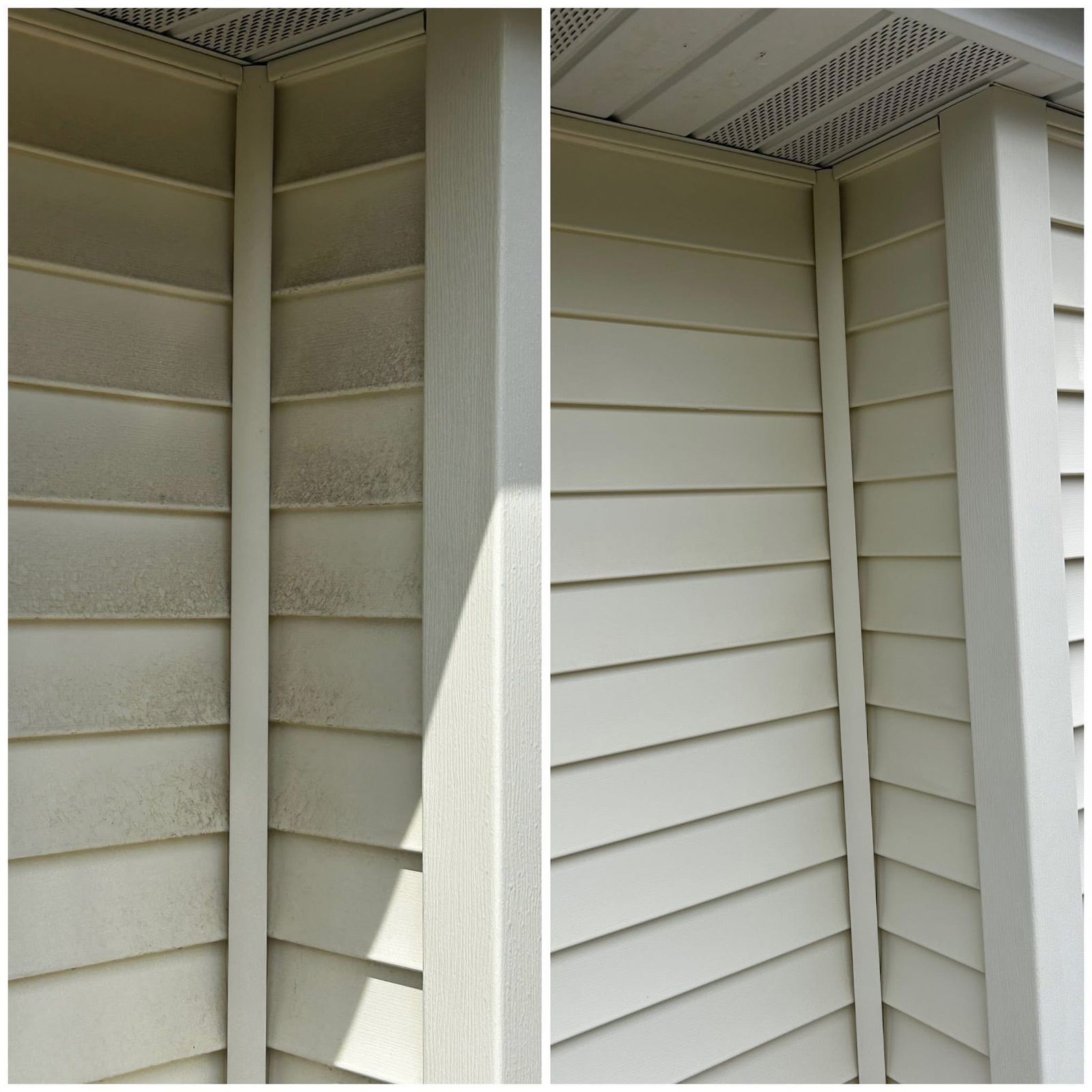 Siding corner, before and after